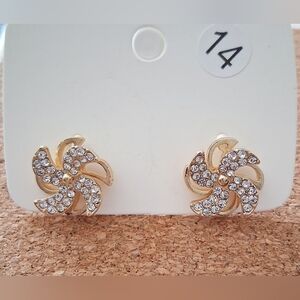 Spinning Glass Rhinestone Gold Earrings
